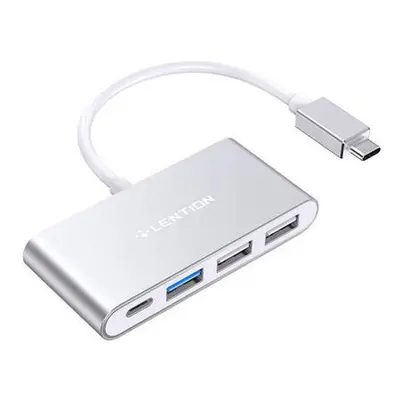 Rozbočovač Lention 4v1 USB-C na USB 3.0 + 2x USB 2.0 + USB-C (stříbrný),