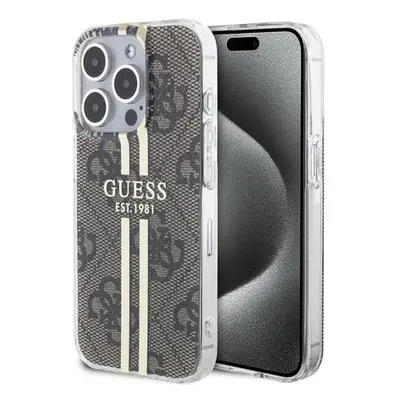 Guess IML 4G Gold Stripe Zadní Kryt pro iPhone 15 Pro Brown