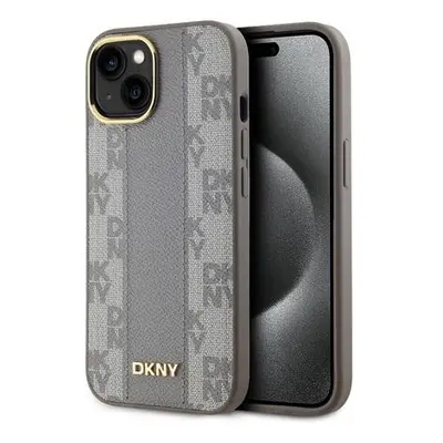 DKNY PU Leather Checkered Pattern Magsafe Zadní Kryt pro iPhone 15 Beige