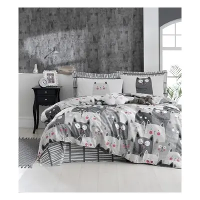 L'essentiel Maison Double Quilt Cover Set Duvarda Kediler - Grey WhiteGreyBlack