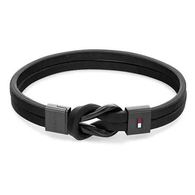 Tommy Hilfiger Moderní náramek z černé kůže Braided Knot 2790442