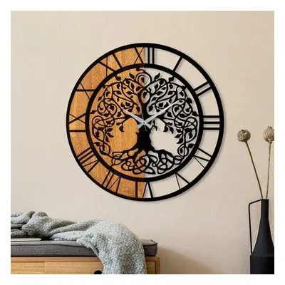 Wallity Decorative Wooden Wall Clock Wooden Clock - 64 WalnutBlack