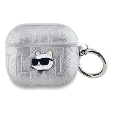 Karl Lagerfeld PU Embossed Choupette Head Pouzdro pro AirPods Pro 2 Silver