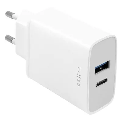 Síťová nabíječka FIXED s USB-C a USB výstupem, podpora PD, 30W, bílá