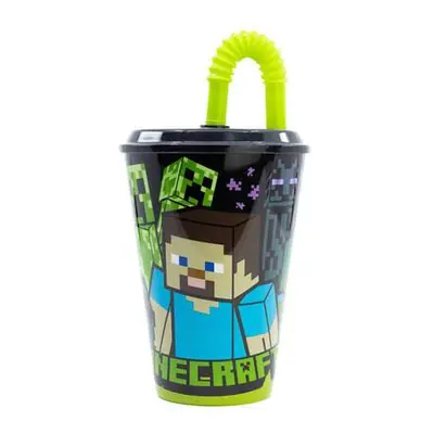 Kelímek na vodu s brčkem pro děti STOR 40430 430 ml Minecraft (černý)