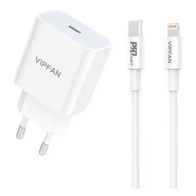 Vipfan E04 USB-C, 20W, QC 3.0 + Lightning, bílý