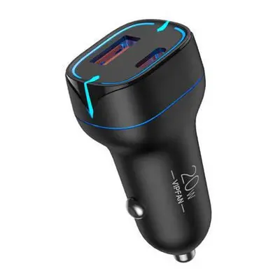 Nabíječka do auta VFAN C11, USB + USB-C, PD 20W + QC 3.0, LED (černá)