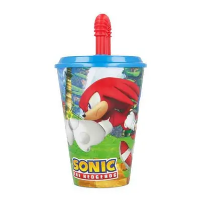 Dětský kelímek na vodu s brčkem STOR 40530 430 ml Ježek Sonic (modrý a červený)