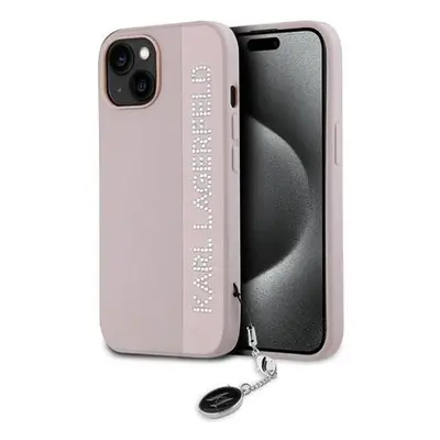 Karl Lagerfeld PU Saffiano Rhinestone Charm Zadní Kryt pro iPhone 15 Pink