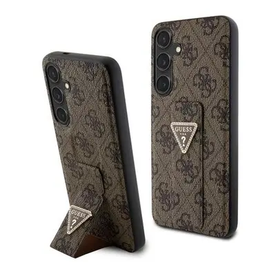 Guess PU Grip Stand 4G Strass Triangle Metal Logo kryt Samsung Galaxy S24+ hnědý