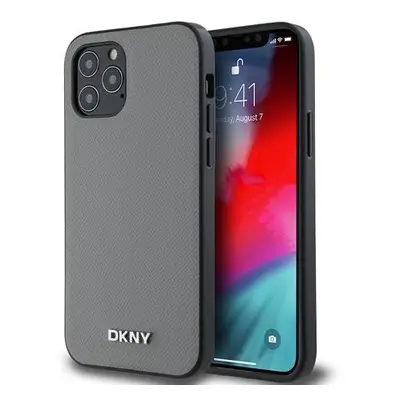 DKNY PU Leather Silver Metal Logo Magsafe Zadní Kryt pro iPhone 12/12 Pro Grey