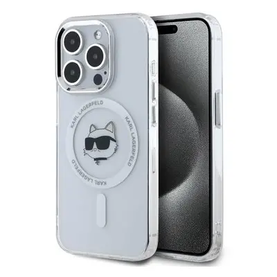 Karl Lagerfeld IML Choupette Head Metal Frame MagSafe Zadní Kryt pro iPhone 15 Pro Transparent