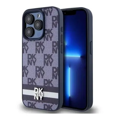 DKNY PU Leather Checkered Pattern and Stripe Zadní Kryt pro iPhone 15 Pro Blue