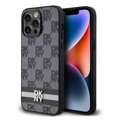 DKNY PU Leather Checkered Pattern and Stripe Zadní Kryt pro iPhone 15 Pro Max Black