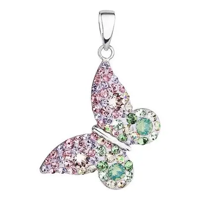 Evolution Group Stříbrný přívěsek s krystaly Swarovski mix barev motýl 34192.3 sakura, chrysolit