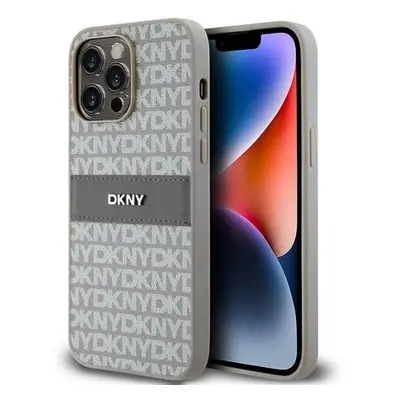 DKNY PU Leather Repeat Pattern Tonal Stripe Zadní Kryt pro iPhone 15 Pro Max Beige