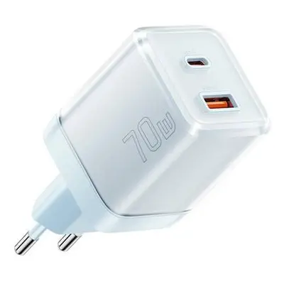 Wall charger Yueqi 70W GaN USB-C + USB-A (blue)