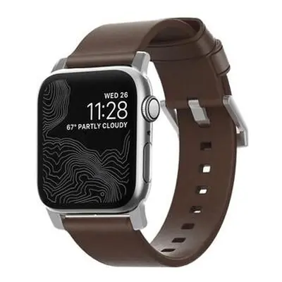 Nomad Modern kožený řemínek Apple Watch stříbrný NM1A4RSM00