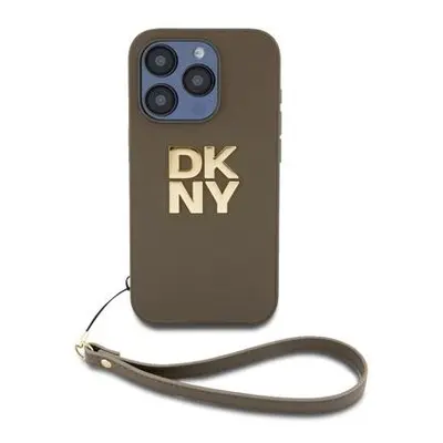 DKNY PU Leather Stack Logo Wrist Strap Zadní Kryt pro iPhone 15 Pro Green