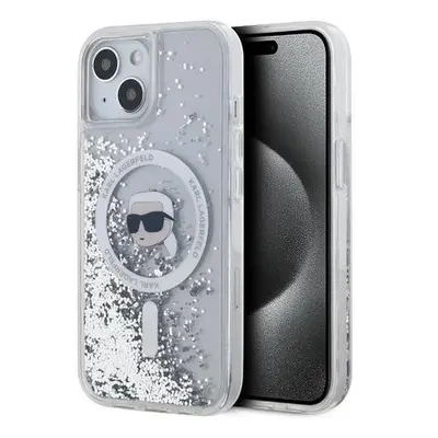 Karl Lagerfeld Liquid Glitter Karl Head Magsafe Zadní Kryt pro iPhone 15 Transparent