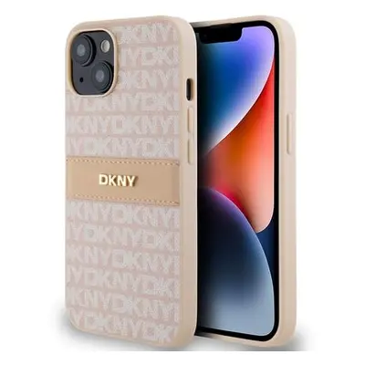 DKNY PU Leather Repeat Pattern Tonal Stripe Zadní Kryt pro iPhone 14 Pink