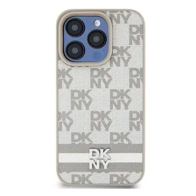 DKNY PU Leather Checkered Pattern and Stripe Zadní Kryt pro iPhone 15 Pro Max Beige