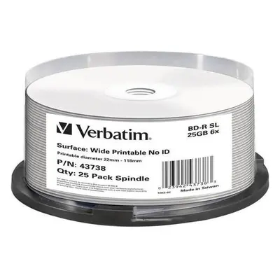 VERBATIM BD-R Blu-Ray SL 25GB/ 6x/ WIDE printable/ 25pack/ spindle, 43738