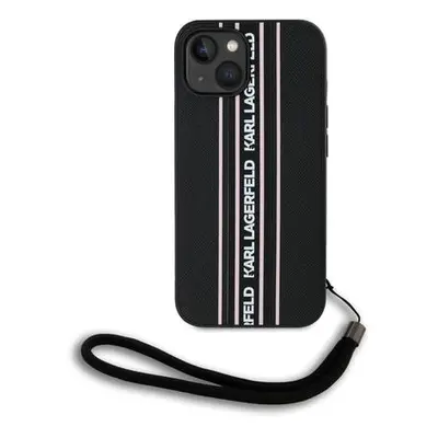 Karl Lagerfeld PU Saffiano Athleisure Stripe and Strap Zadní Kryt pro iPhone 15 Pink