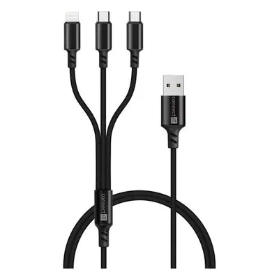 CONNECT IT Wirez 3in1 2x USB-C & 1x Lightning, 12 W, 1,2 m, ČERNÝ