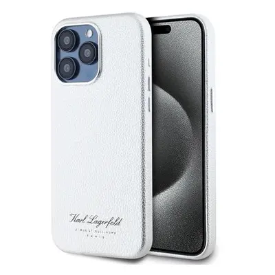 Karl Lagerfeld Grained PU Hotel RSG Zadní Kryt pro iPhone 15 Pro White