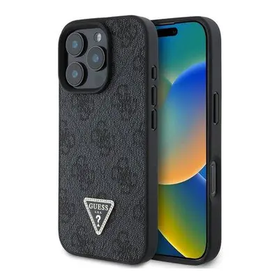 Guess PU 4G Strass Triangle Metal Logo kryt pro iPhone 16 Pro černý