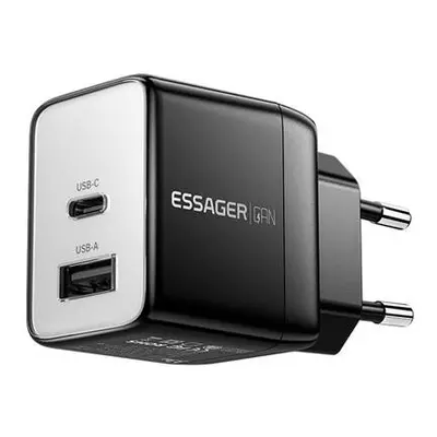 Wall charger, Essager, ECT33W-LJB01-Z, GaN, 1xUSB-A, 1xUSB-C, 33W (black)