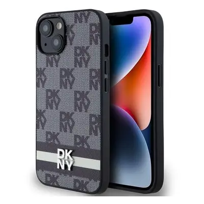 DKNY PU Leather Checkered Pattern and Stripe Zadní Kryt pro iPhone 14 Black