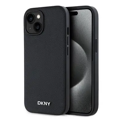 DKNY PU Leather Silver Metal Logo Magsafe Zadní Kryt pro iPhone 13 Black