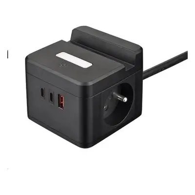 Viking síťový adaptér YC23H, 2x 230 V, 1x USB-A, 2x USB-C, dotykové světlo, funkce stojánku, čer