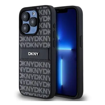 DKNY PU Leather Repeat Pattern Tonal Stripe Zadní Kryt pro iPhone 15 Pro Max Black