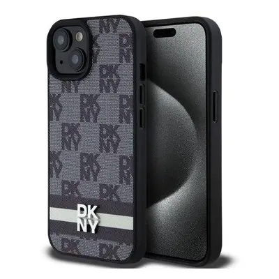 DKNY PU Leather Checkered Pattern and Stripe Zadní Kryt pro iPhone 15 Black