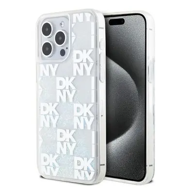 DKNY Liquid Glitter Checkered Pattern Zadní Kryt pro iPhone 15 Pro Max Transparent