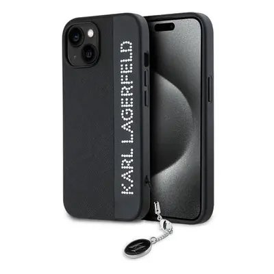 Karl Lagerfeld PU Saffiano Rhinestone Charm Zadní Kryt pro iPhone 14 Black