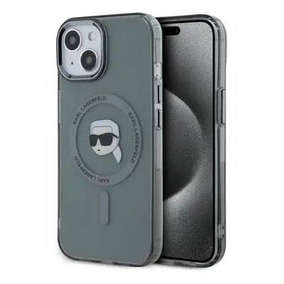 Karl Lagerfeld IML Karl Head Metal Frame MagSafe Zadní Kryt pro iPhone 15 Black