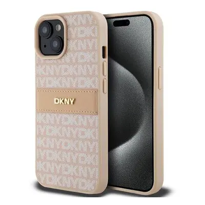 DKNY PU Leather Repeat Pattern Tonal Stripe Zadní Kryt pro iPhone 15 Pink