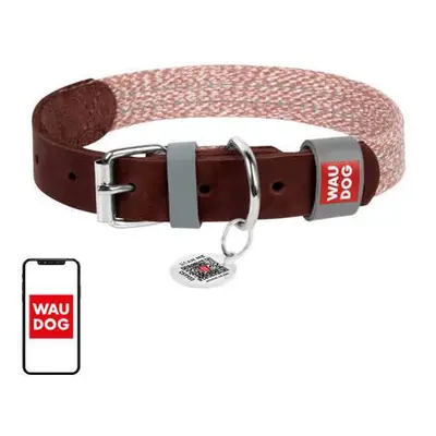 Dog collar made of natural leather and recycled material with QR code Waudog size L, width 25 mm