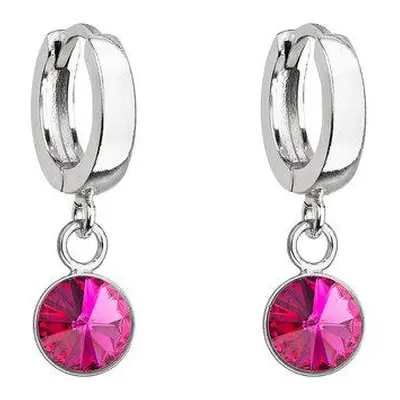 Evolution Group Stříbrné visací náušnice kroužky se Swarovski krystalem 31300.3 fuchsia