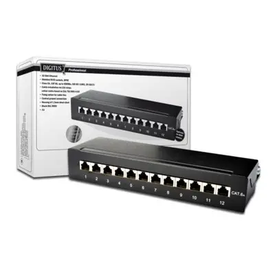 DIGITUS Desktop CAT 6A Patch Panel, stíněný třídy EA, 12 portů RJ45, 8P8C, LSA, DN-91612SD-EA