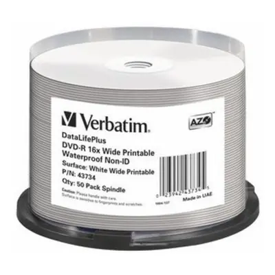 VERBATIM DVD-R 4,7GB/ 16x/ WIDE GLOSSY WATERPROOF/ printable NoID/ 50pack/ spindle, 43734