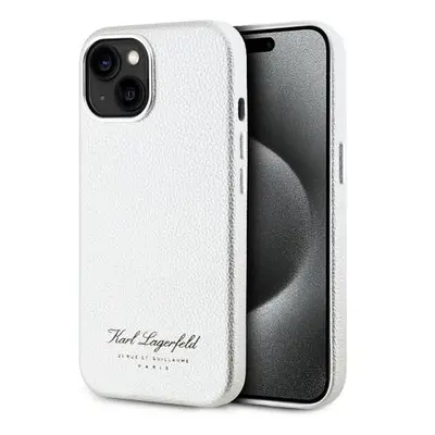 Karl Lagerfeld Grained PU Hotel RSG Zadní Kryt pro iPhone 15 White