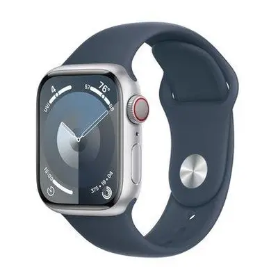 Apple Watch Series 9 Cellular 41mm Stříbrný hliník s bouřkově modrým sportovním řemínkem M/L