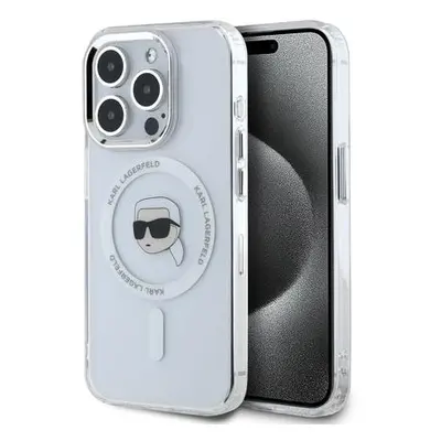 Karl Lagerfeld IML Karl Head Metal Frame MagSafe Zadní Kryt pro iPhone 15 Pro Transparent