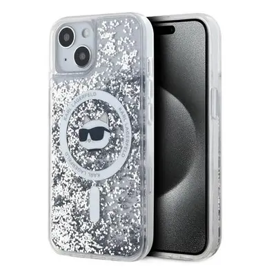 Karl Lagerfeld Liquid Glitter Choupette Head Magsafe Zadní Kryt pro iPhone 15 Transparent