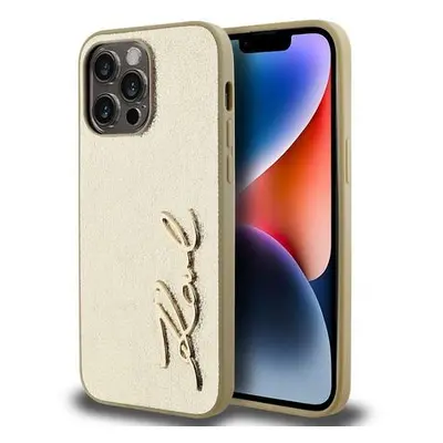 Karl Lagerfeld Wrinkled PU Signature Logo Zadní Kryt pro iPhone 14 Pro Max Gold